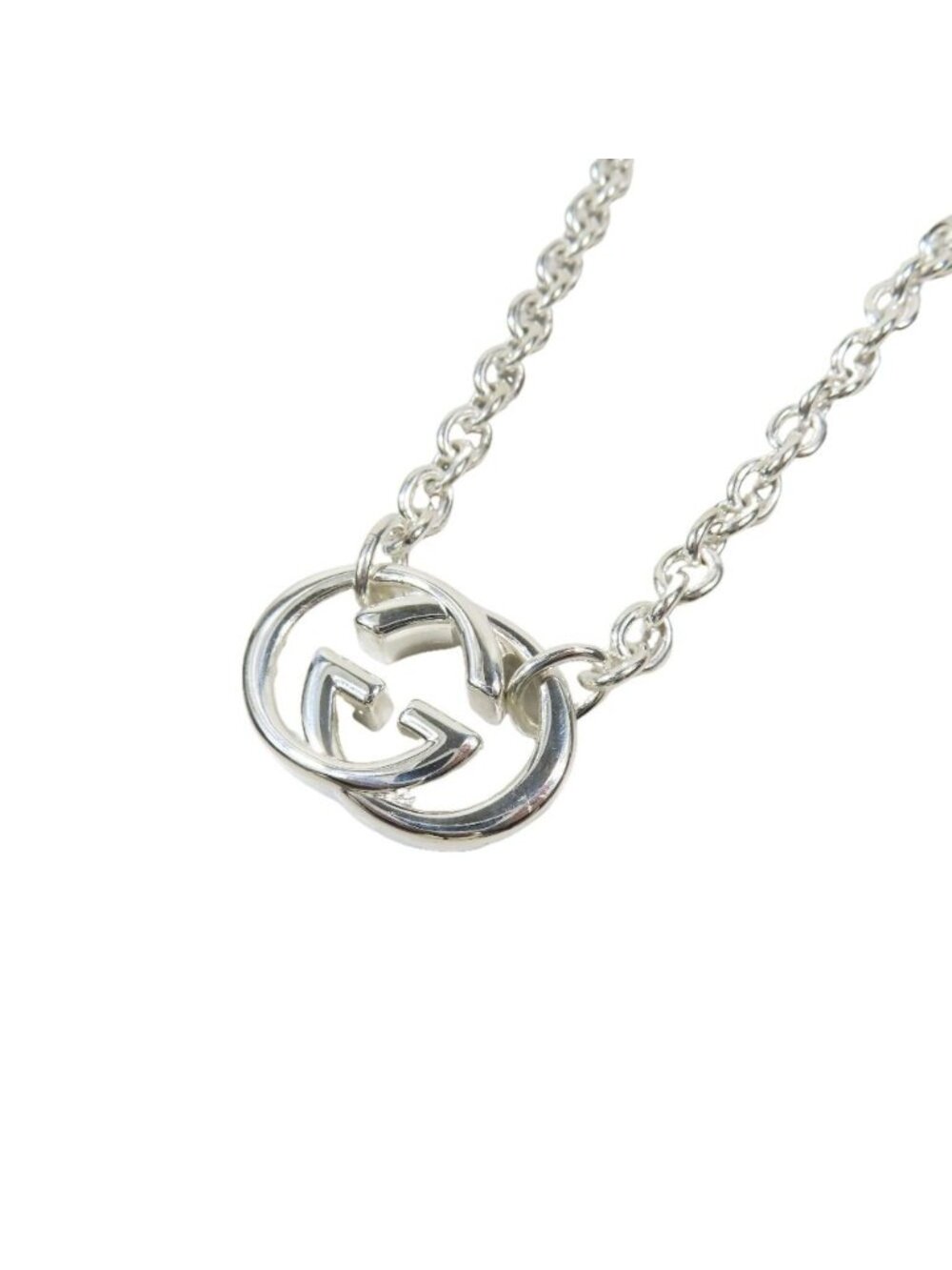 Gucci Polished Interlocking Logo Chain Necklace GG Pendant Silver - Picture 2 of 6